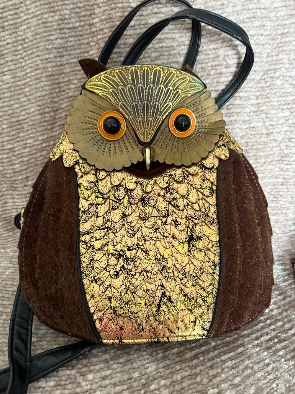 Owl Accent Women's Backpack — Brown & Gold